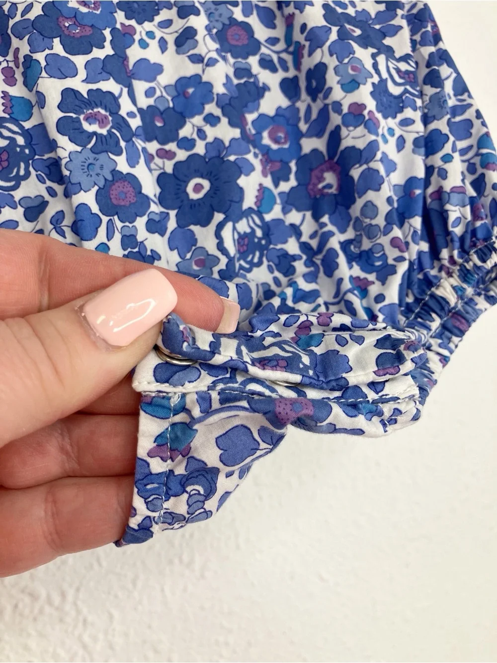 EUC Jacadi Paris bubble romper blue floral Liberty print sleeveless 1 month